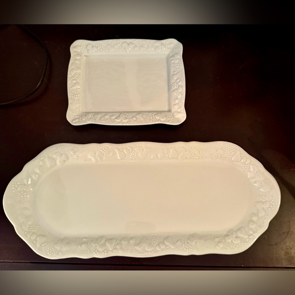 2 Ph. Deshoulieres Limoges ‘Blanc de Blanc’ Porcelain serving plates.